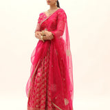 Pink Border Brocade Lehenga Set