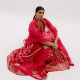 Pink Border Brocade Lehenga Set