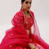 Pink Border Brocade Lehenga Set