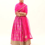 Fushia Pink Brocade Benarasi Silk Lehenga Set