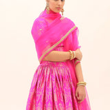 Fushia Pink Brocade Benarasi Silk Lehenga Set