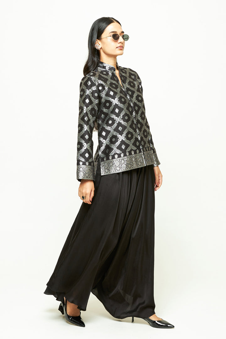 Suki Black Geometric Brocade Jacket Set