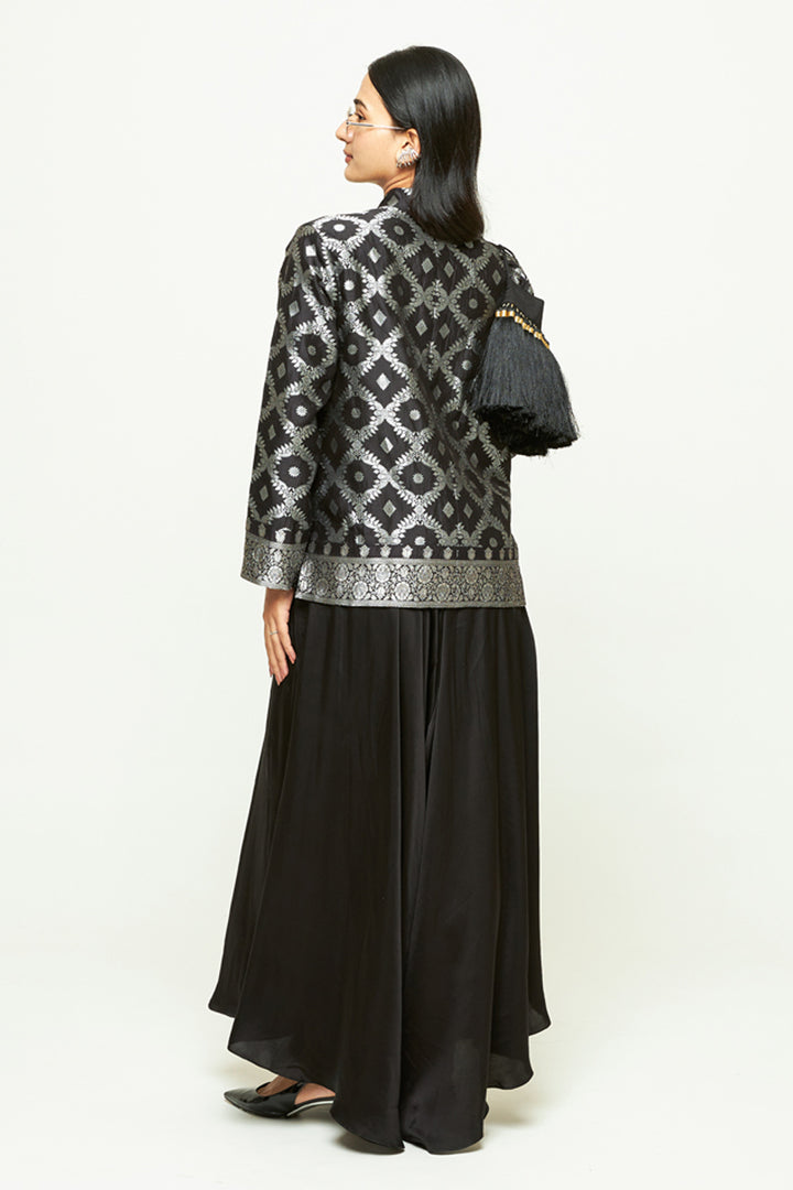 Suki Black Geometric Brocade Jacket Set