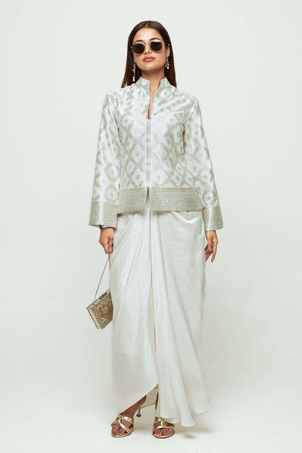 Suki Ivory Geometric Brocade Jacket Set