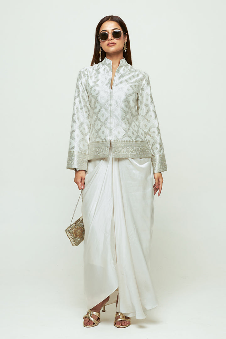 Suki Ivory Geometric Brocade Jacket Set