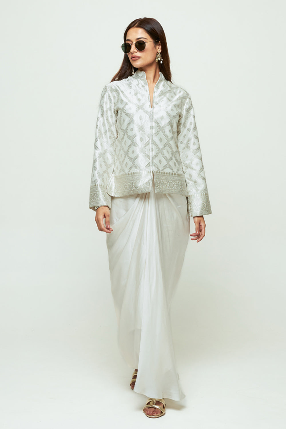 Suki Ivory Geometric Brocade Jacket Set