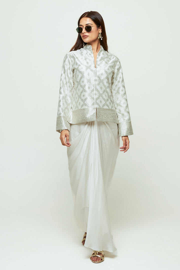 Suki Ivory Geometric Brocade Jacket Set