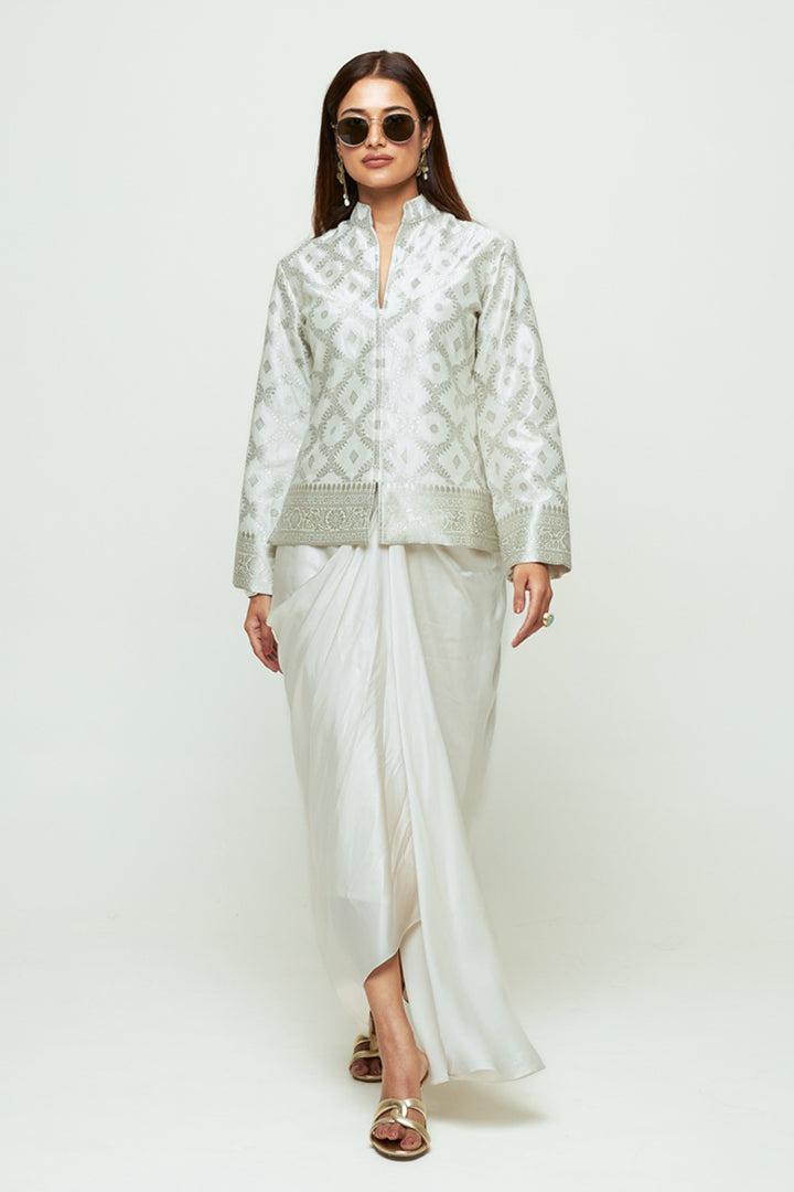 Suki Ivory Geometric Brocade Jacket Set