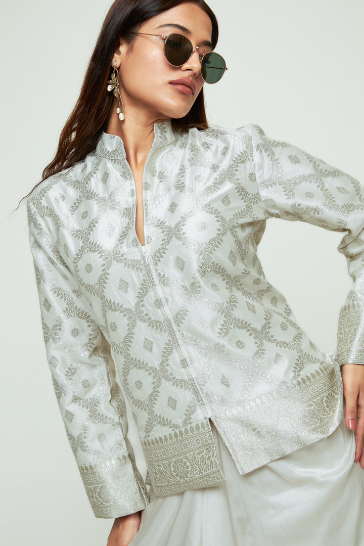 Suki Ivory Geometric Brocade Jacket Set