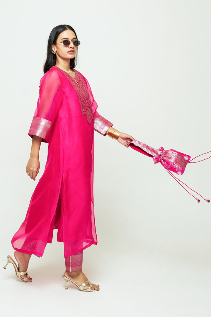 Mehar Pink Organza Tunic Set