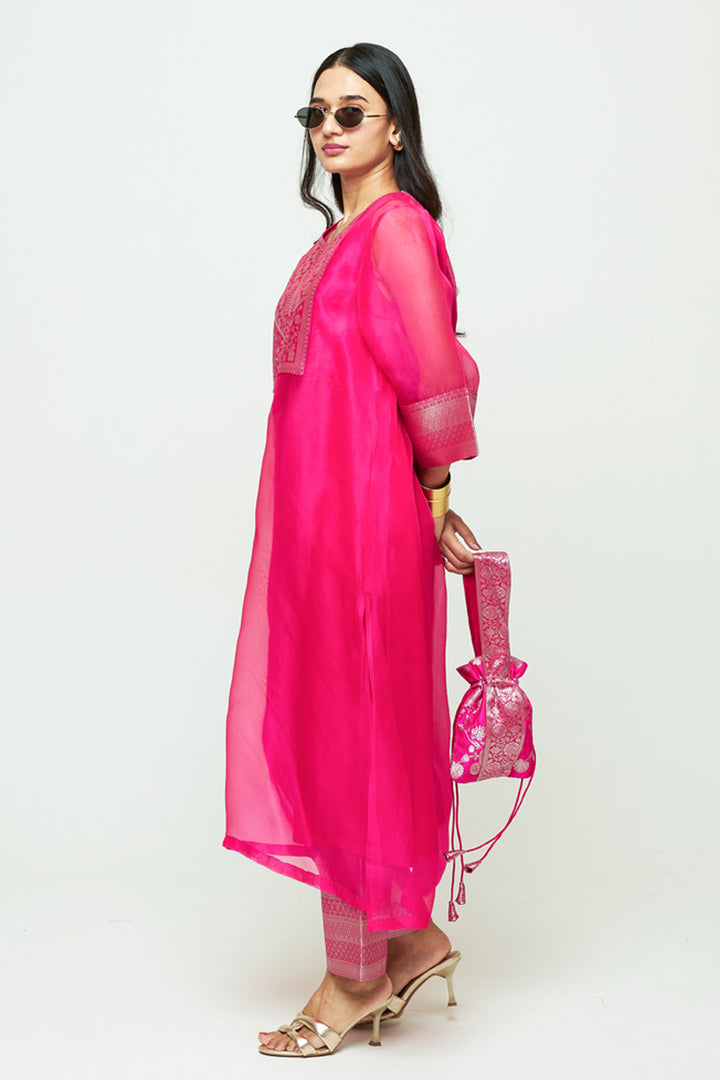 Mehar Pink Organza Tunic Set