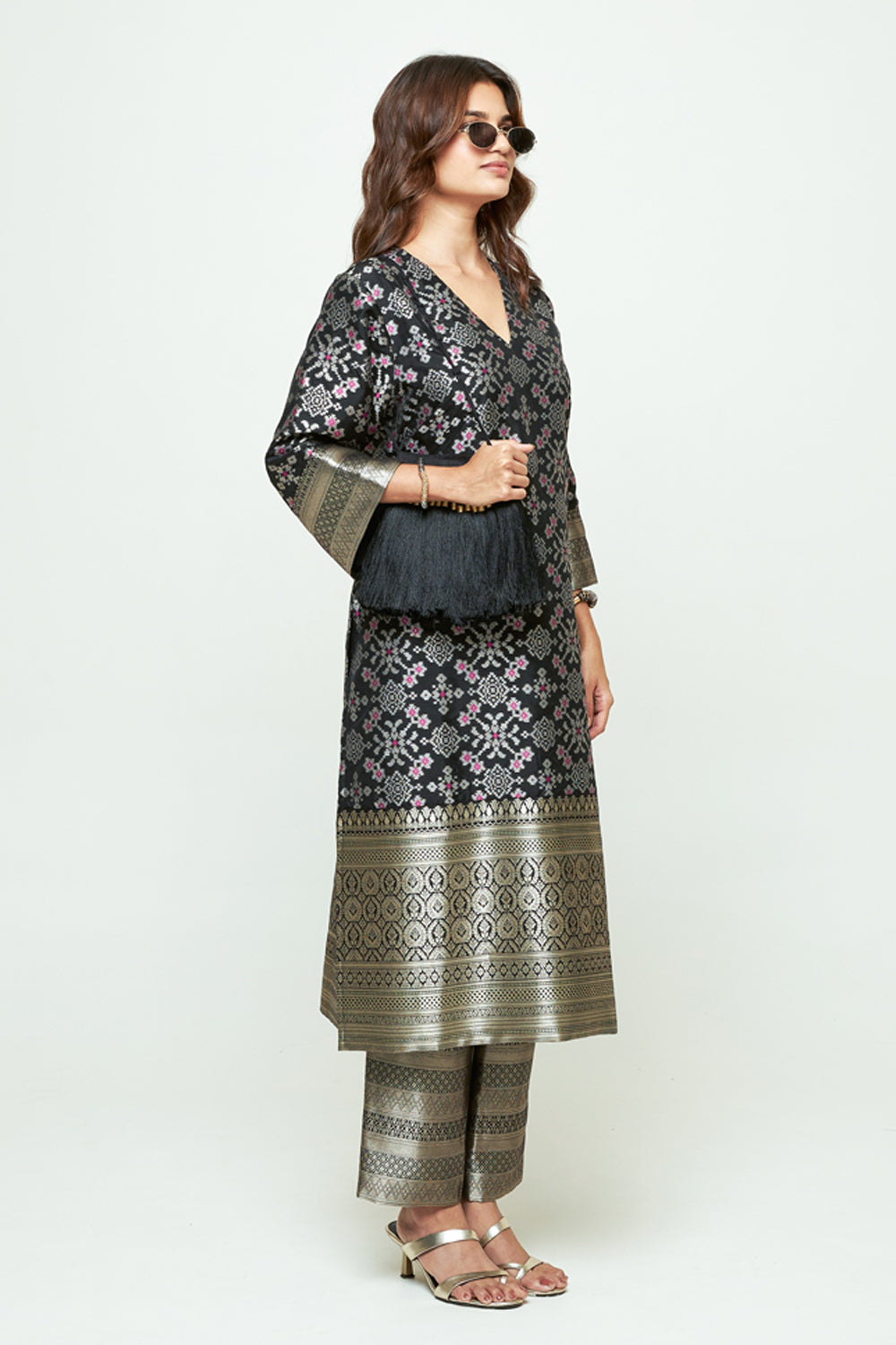 Meena Black Brocade Long Kurta Set
