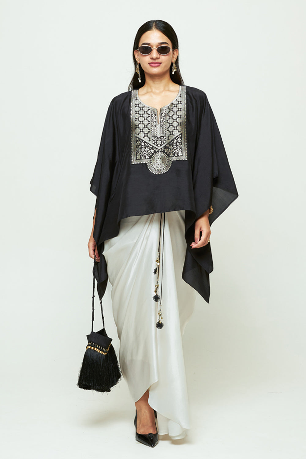 Ashi Black Statement Kaftan With Skirt