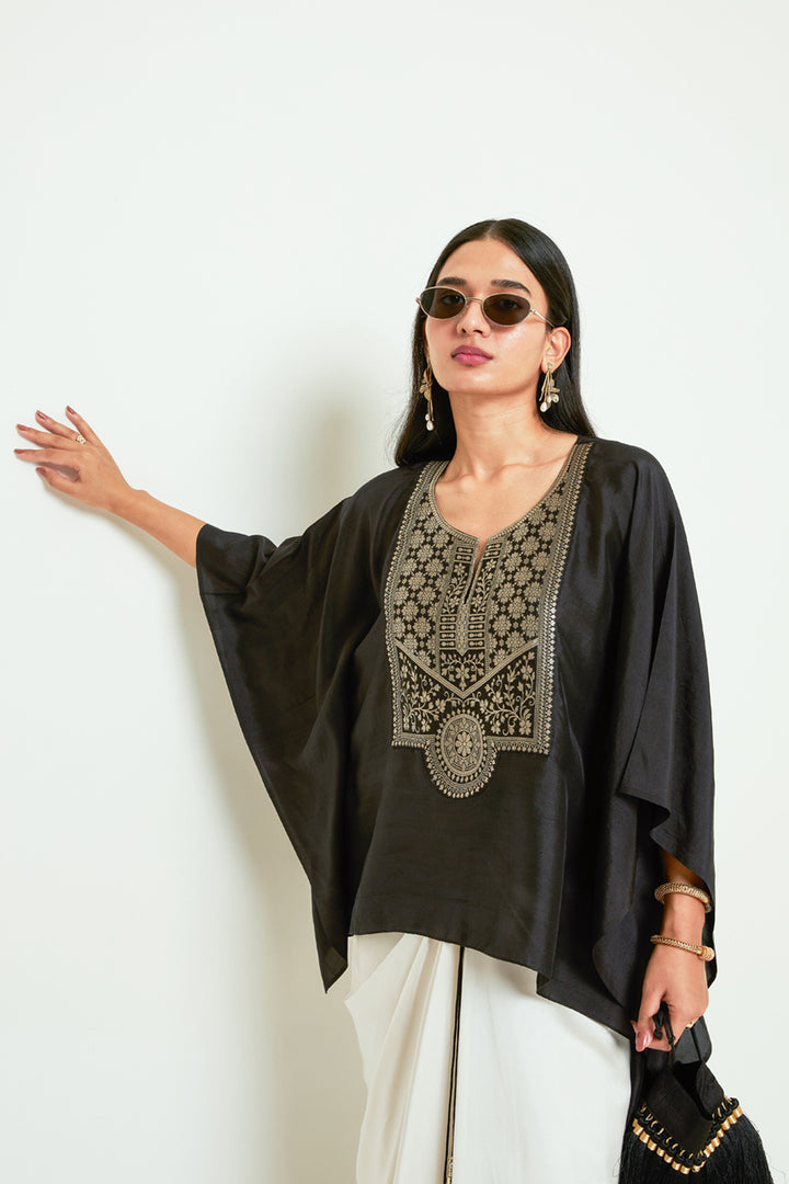 Ashi Black Statement Kaftan With Skirt