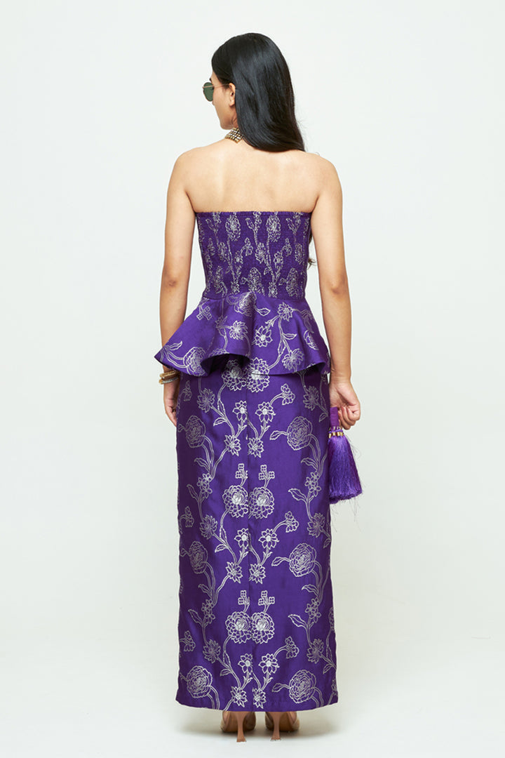 Rosa Purple Brocade Peplum Skirt Set