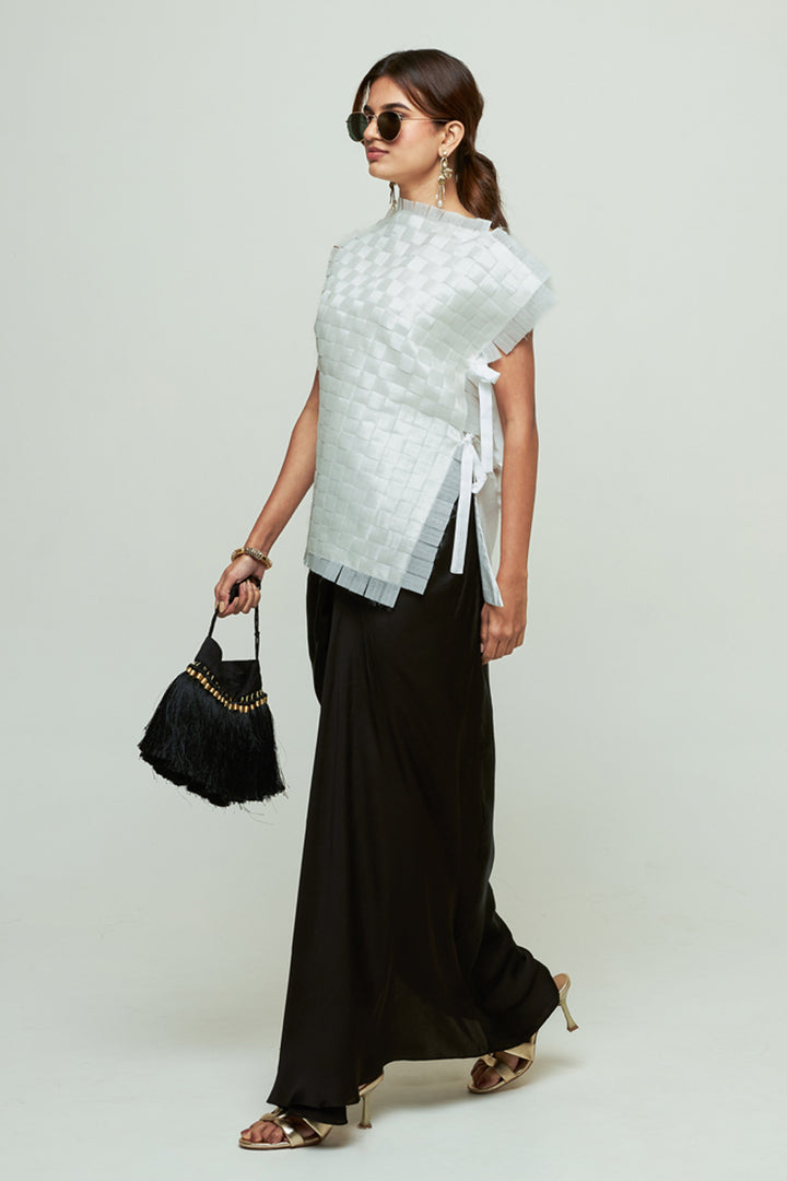 Isa Ivory Asymmetrical Textured Top Skirt Set