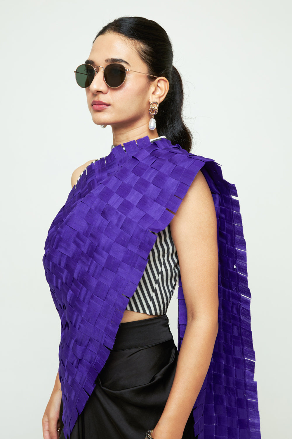 Isa Blue Textured Saree Skirt Set