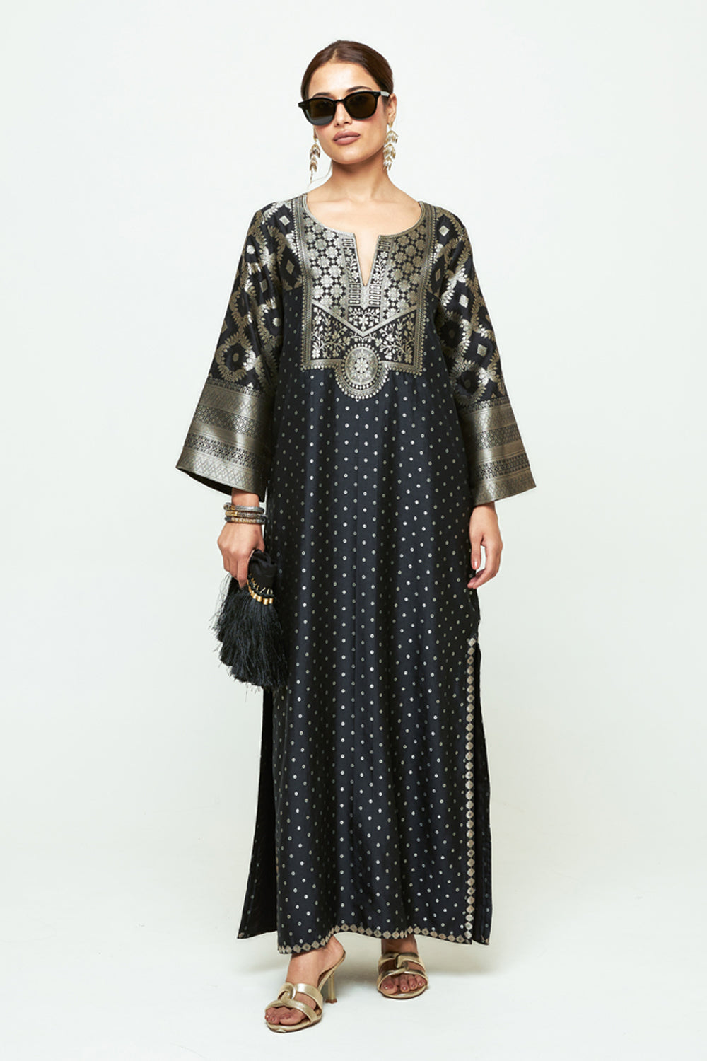 Neet Black Statement Brocade Silk Kaftan