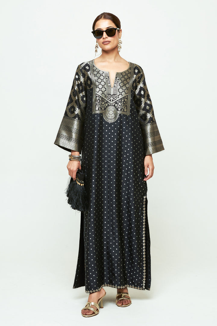 Neet Black Statement Brocade Silk Kaftan