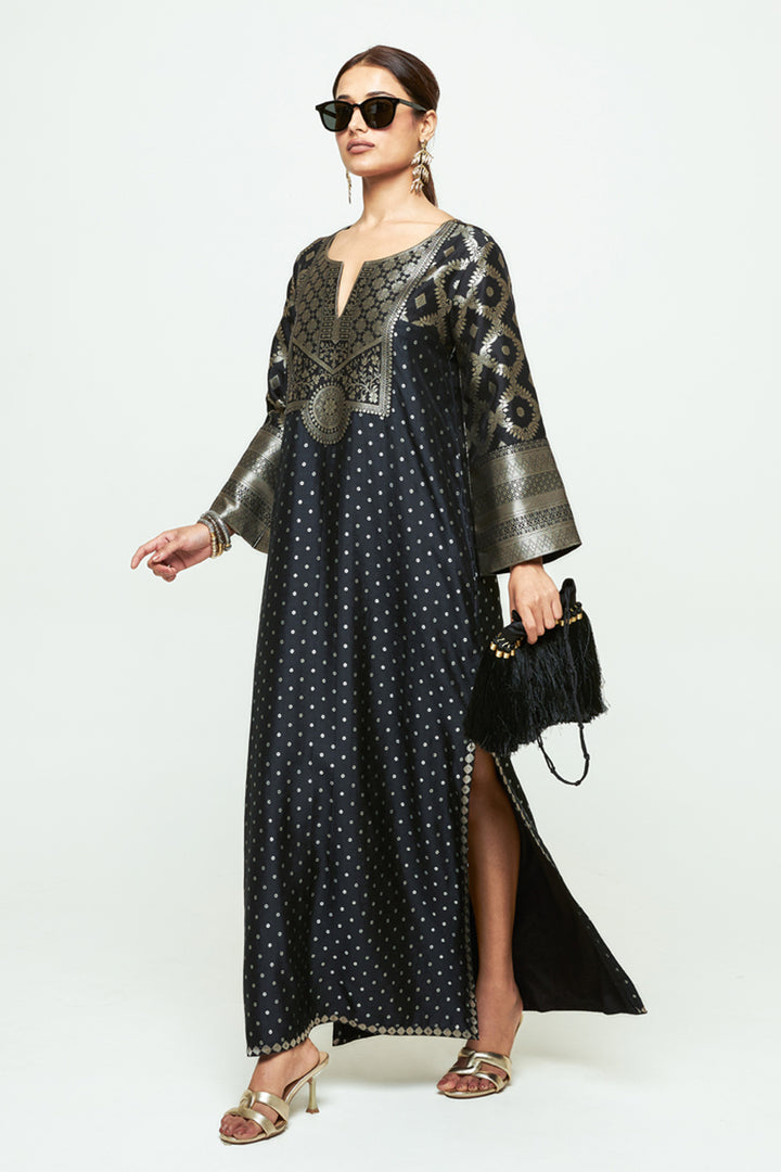 Neet Black Statement Brocade Silk Kaftan
