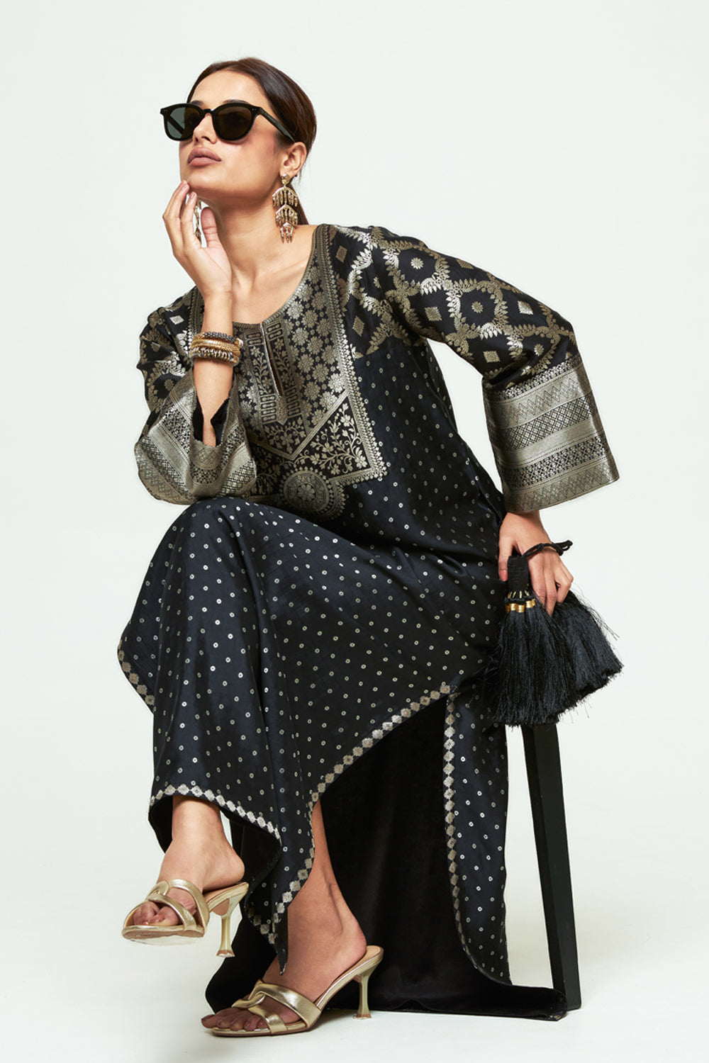 Neet Black Statement Brocade Silk Kaftan
