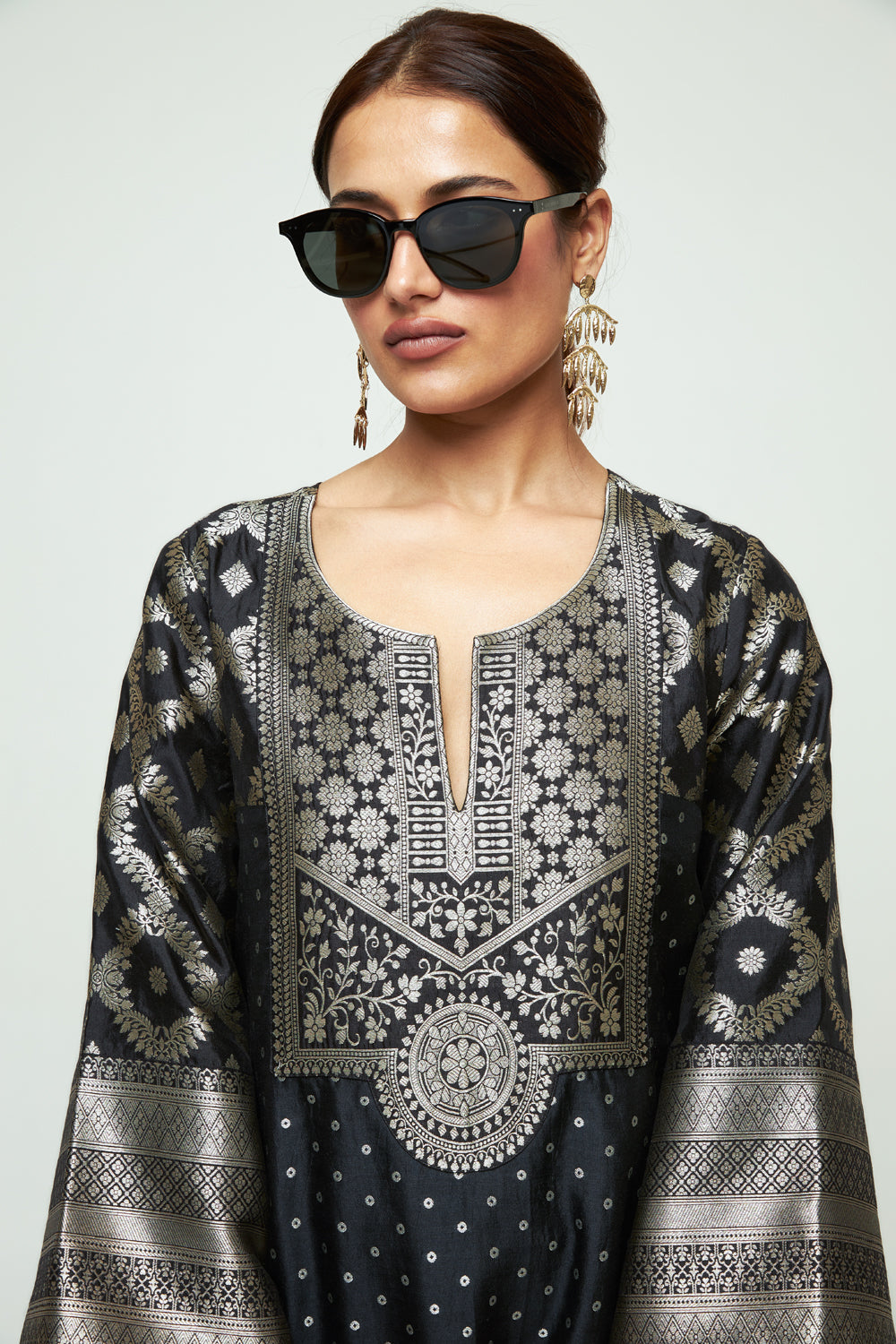 Neet Black Statement Brocade Silk Kaftan