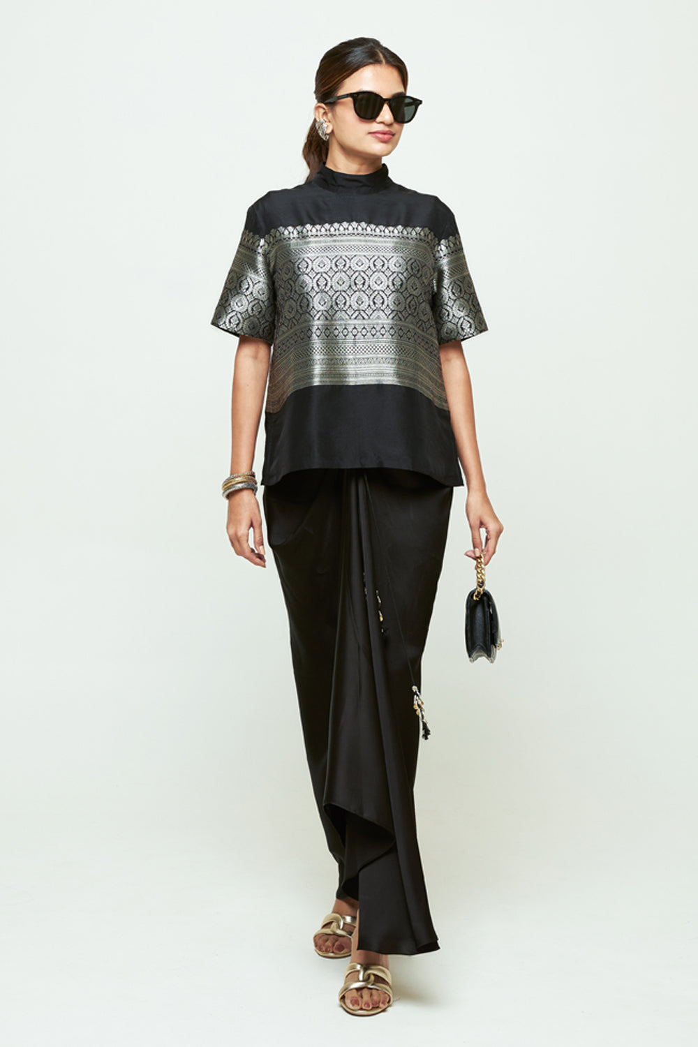 Raysa Black Statement Brocade Top Skirt Set