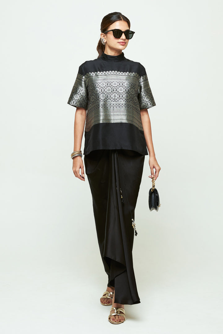 Raysa Black Statement Brocade Top Skirt Set