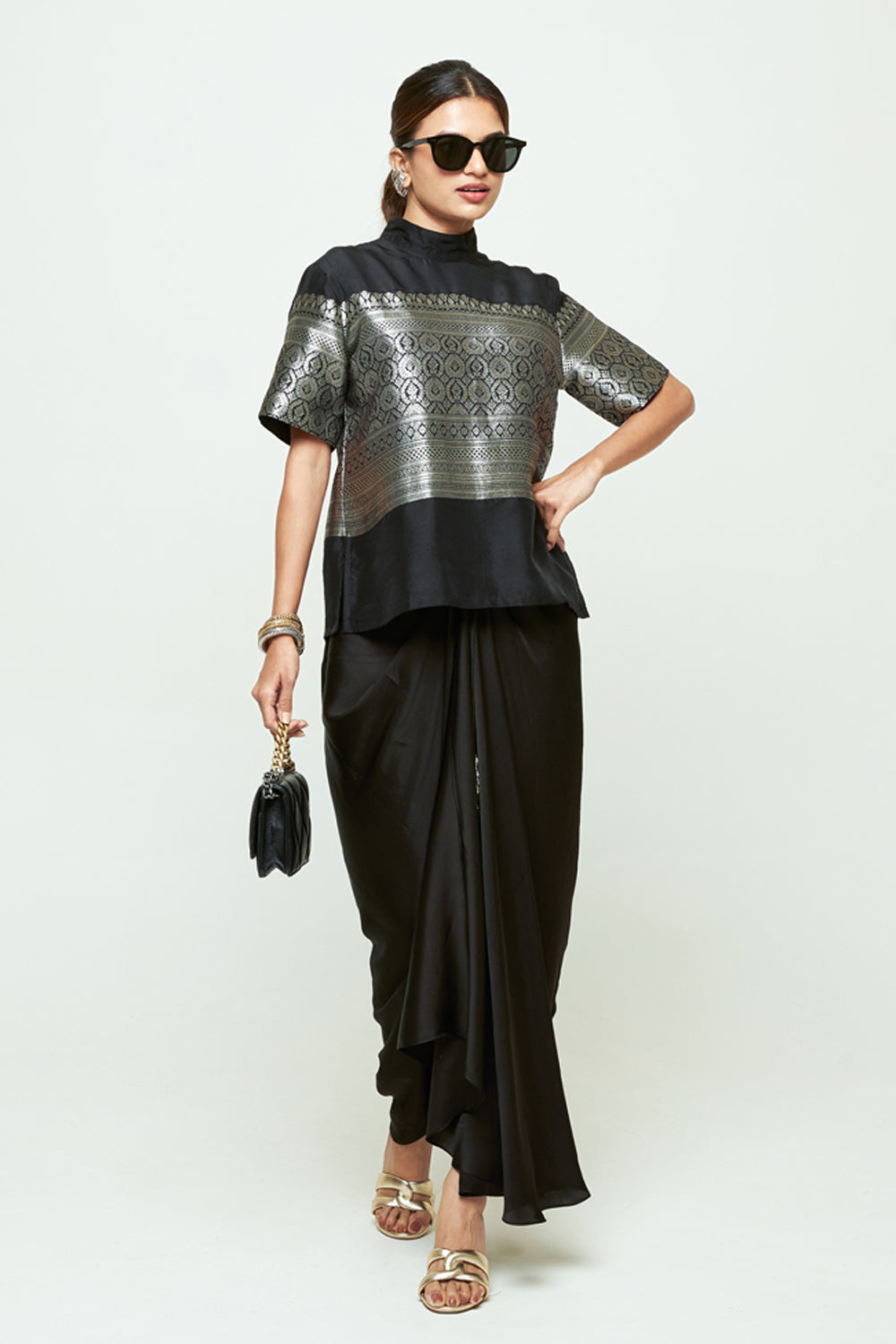 Raysa Black Statement Brocade Top Skirt Set
