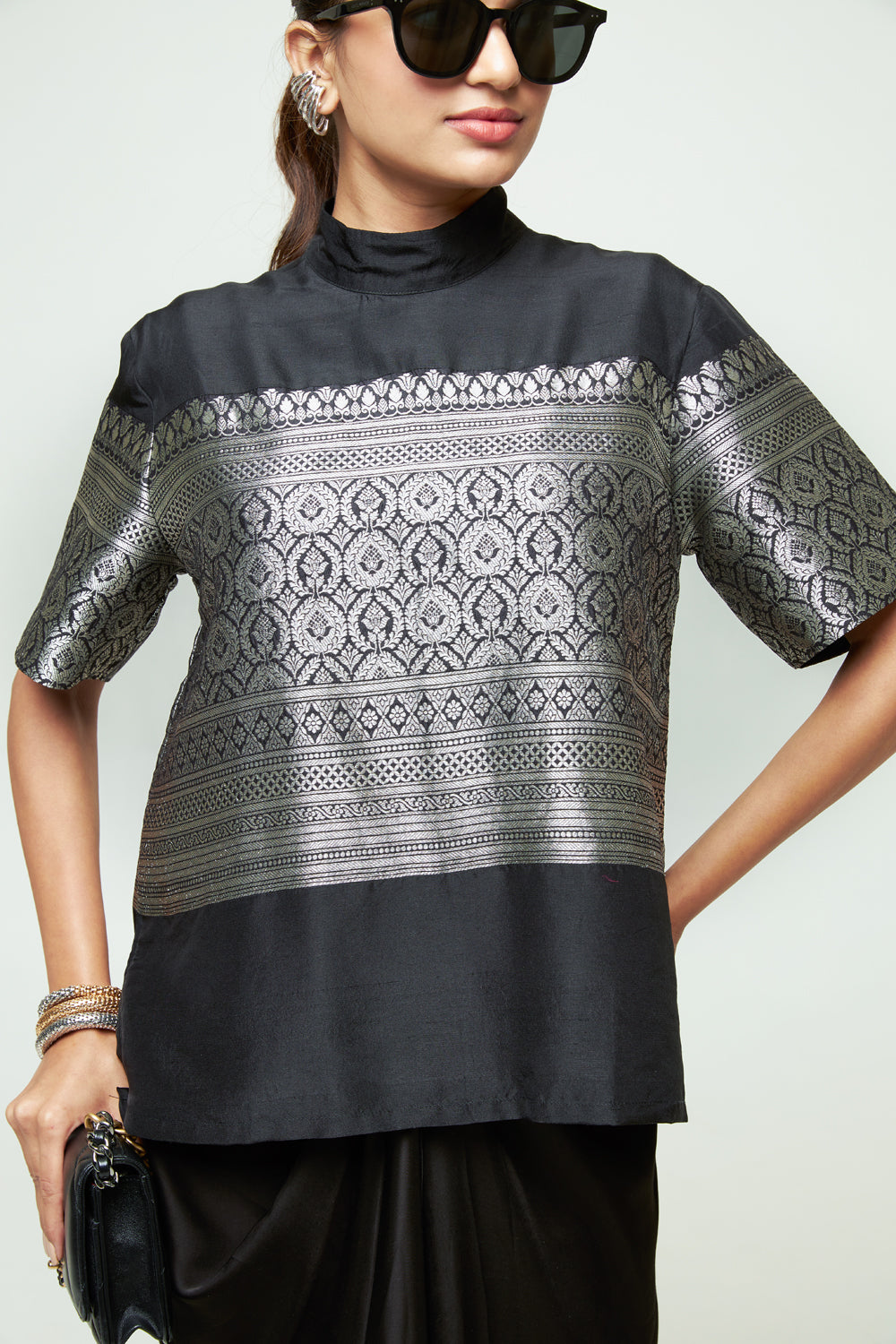 Raysa Black Statement Brocade Top Skirt Set