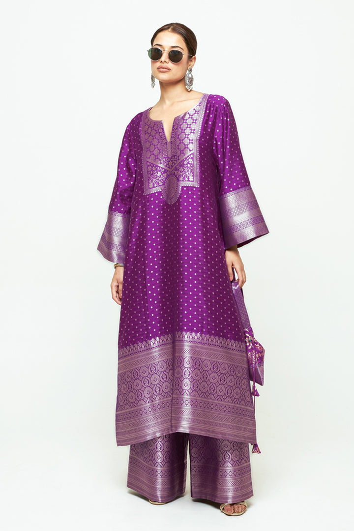 Noor Purple Contemporary Brocade Kurta With Pants