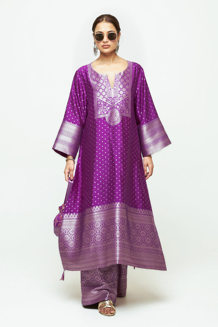 Noor Purple Contemporary Brocade Kurta With Pants