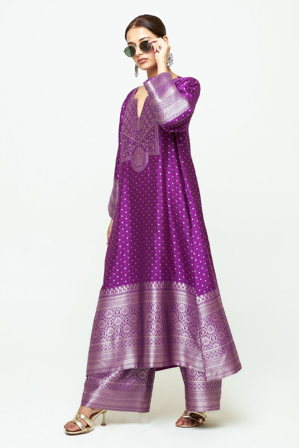 Noor Purple Contemporary Brocade Kurta With Pants