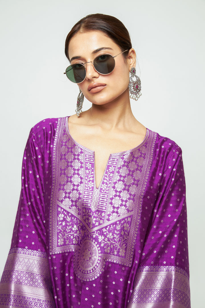 Noor Purple Contemporary Brocade Kurta With Pants