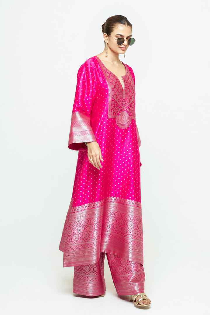 Noor Pink Contemporary Brocade Kurta With Pants