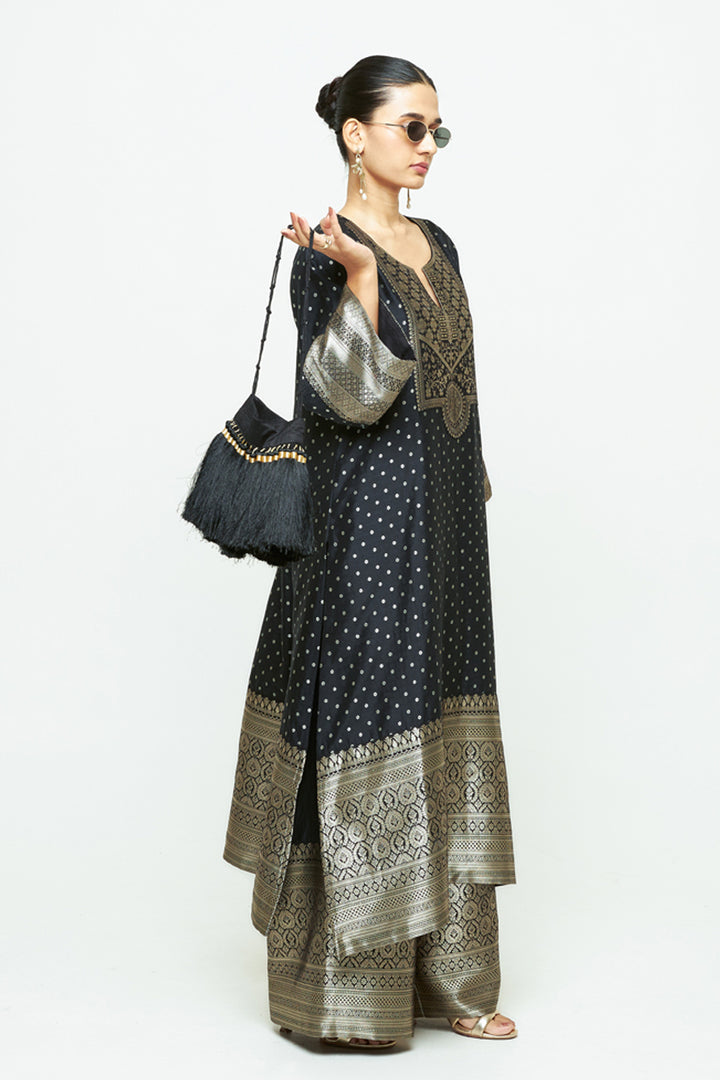 Noor Black Contemporary Brocade Kurta With Pants