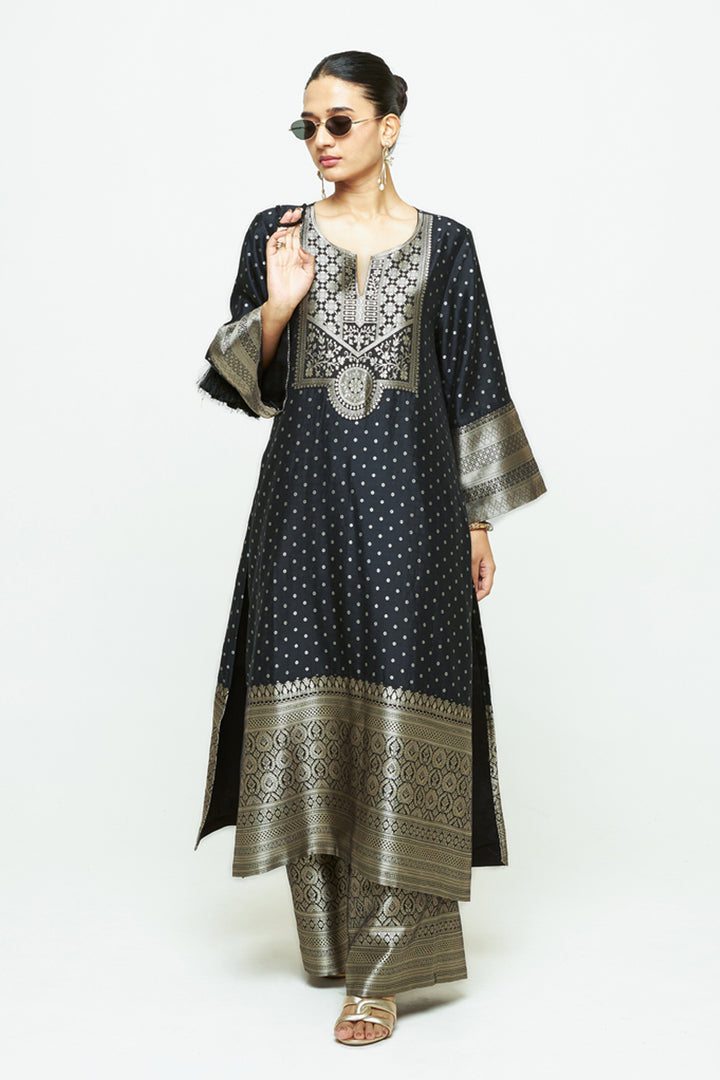 Noor Black Contemporary Brocade Kurta With Pants