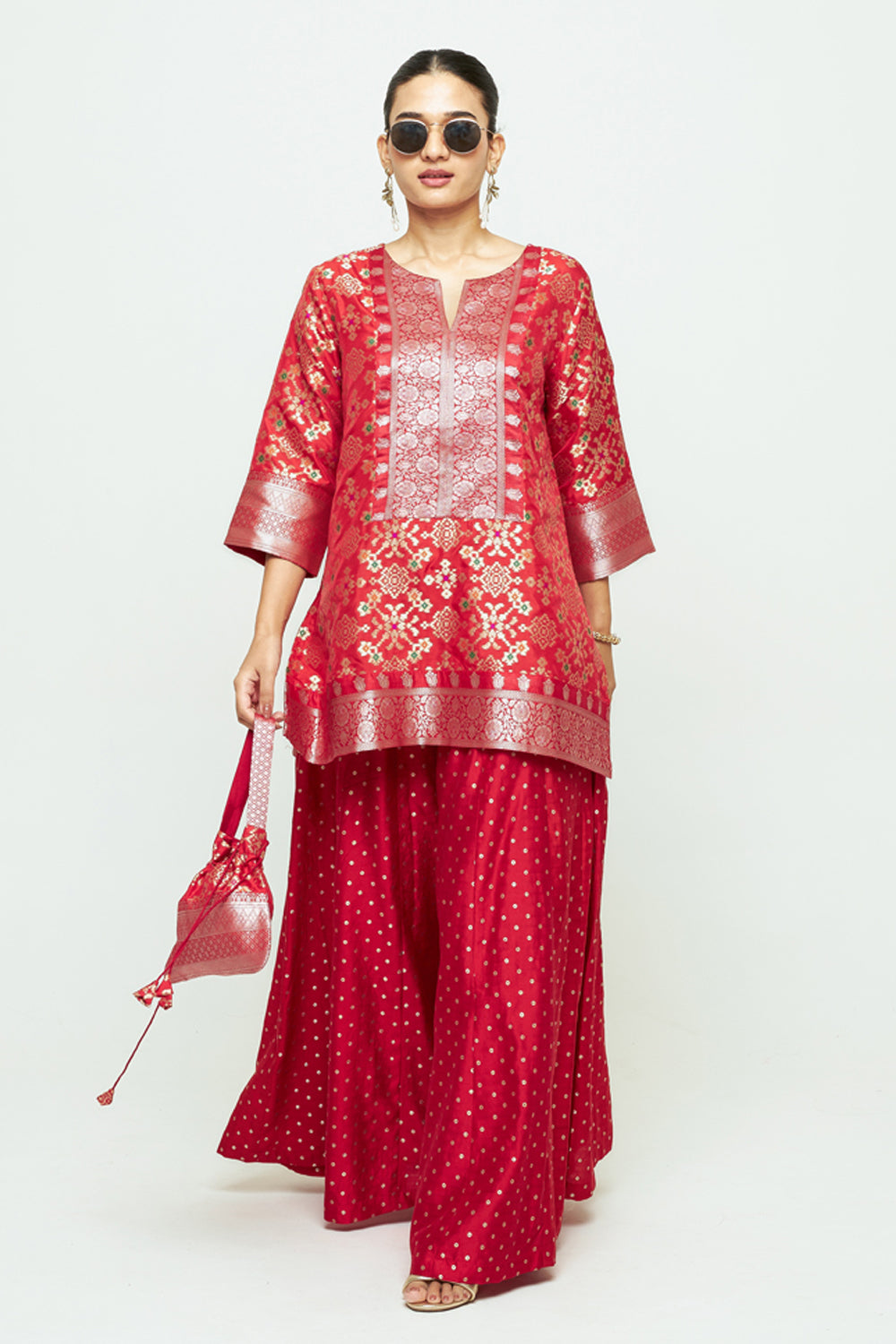 Meena Red Kurta Sharara Set