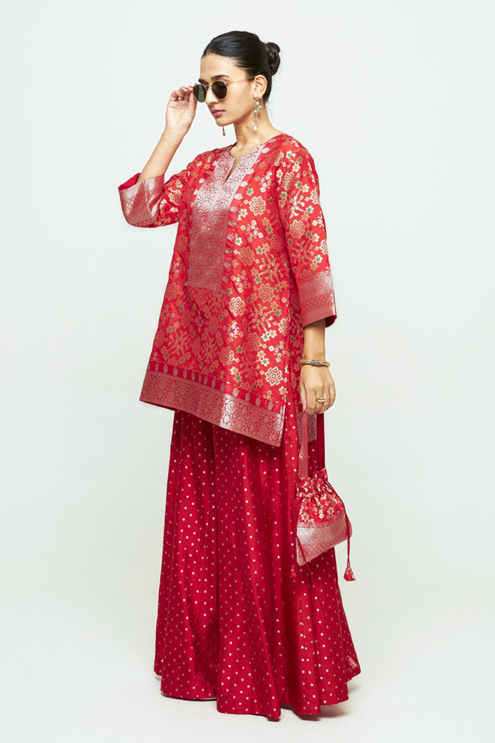 Meena Red Kurta Sharara Set