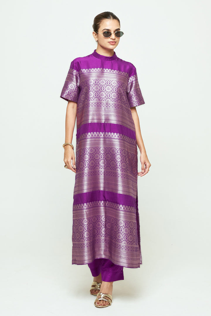Raysa Purple Statement Brocade Kurta Set