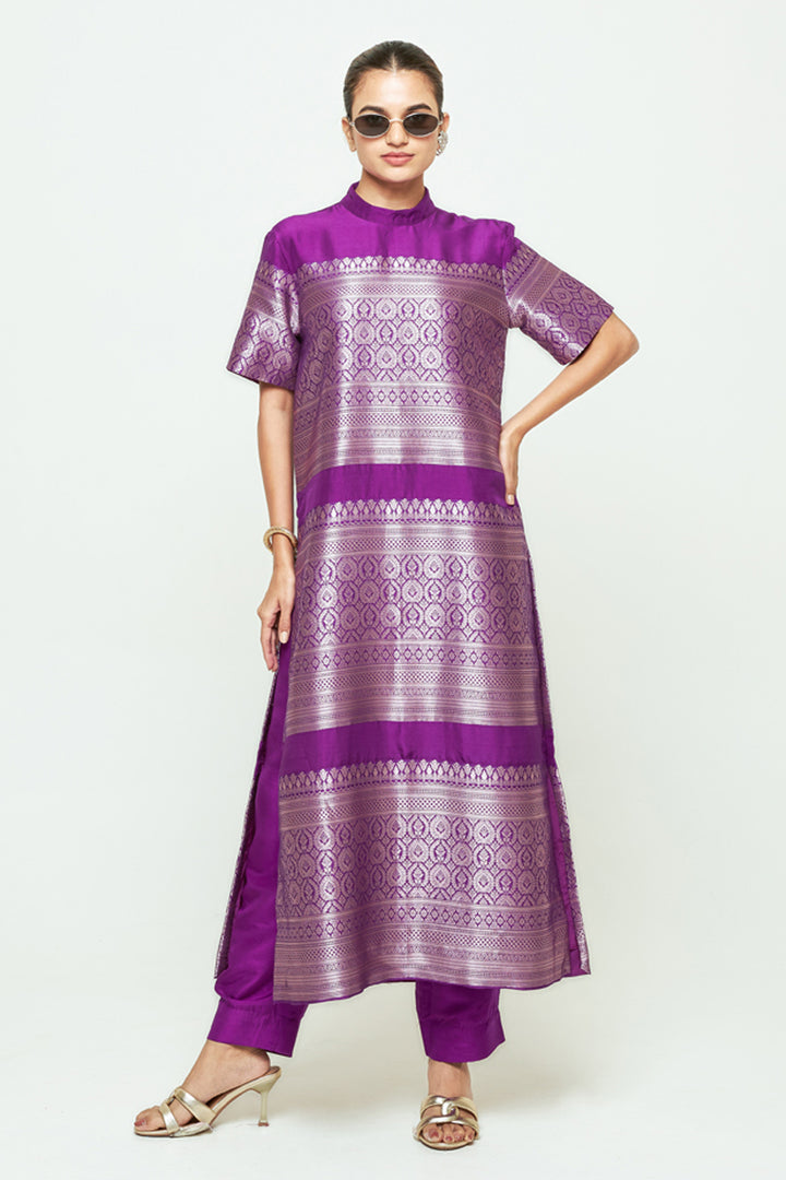Raysa Purple Statement Brocade Kurta Set