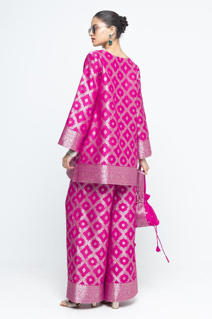 Heera Brocade Jaal Kurta With Pants - Pink
