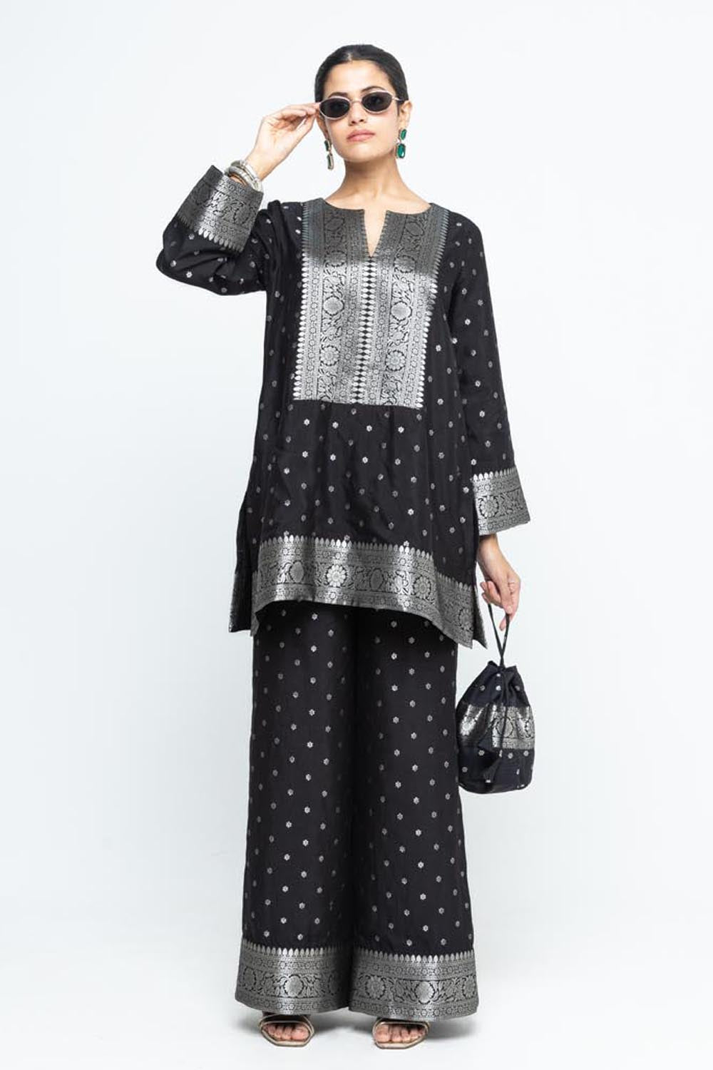 Mehak Black Butti Brocade Kurta With Pants