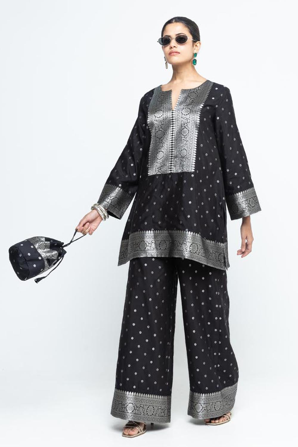 Mehak Black Butti Brocade Kurta With Pants
