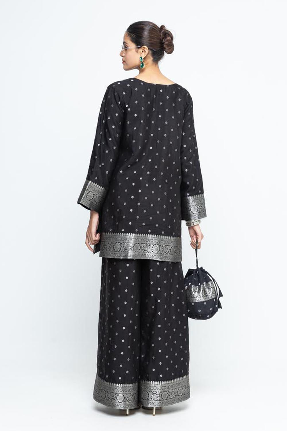 Mehak Black Butti Brocade Kurta With Pants