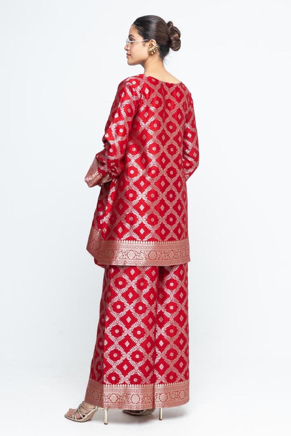 Heera Brocade Jaal Kurta With Pants - Red