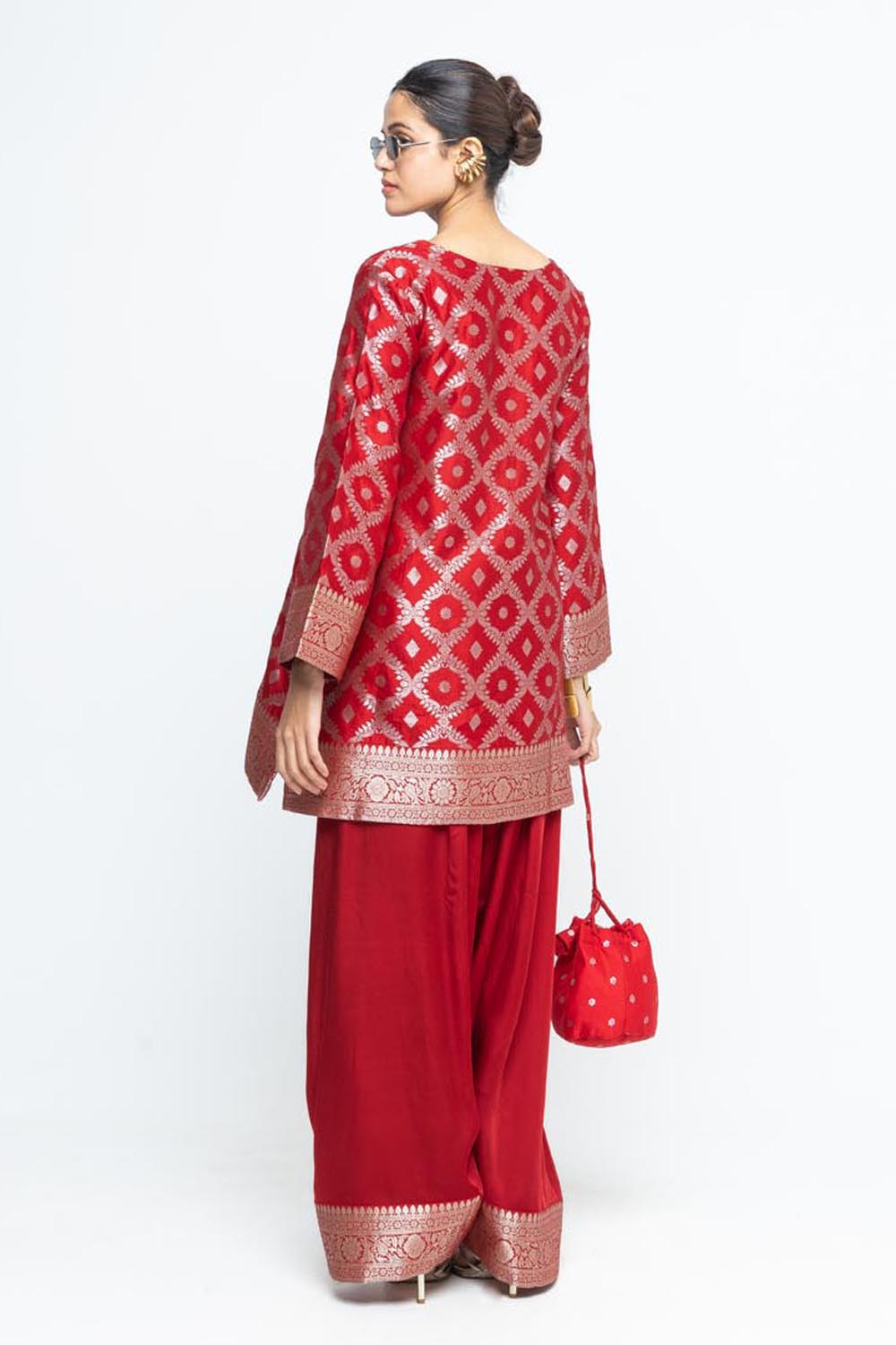 Seerat Brocade Jaal Silk Kurta With Farshi Set - Red