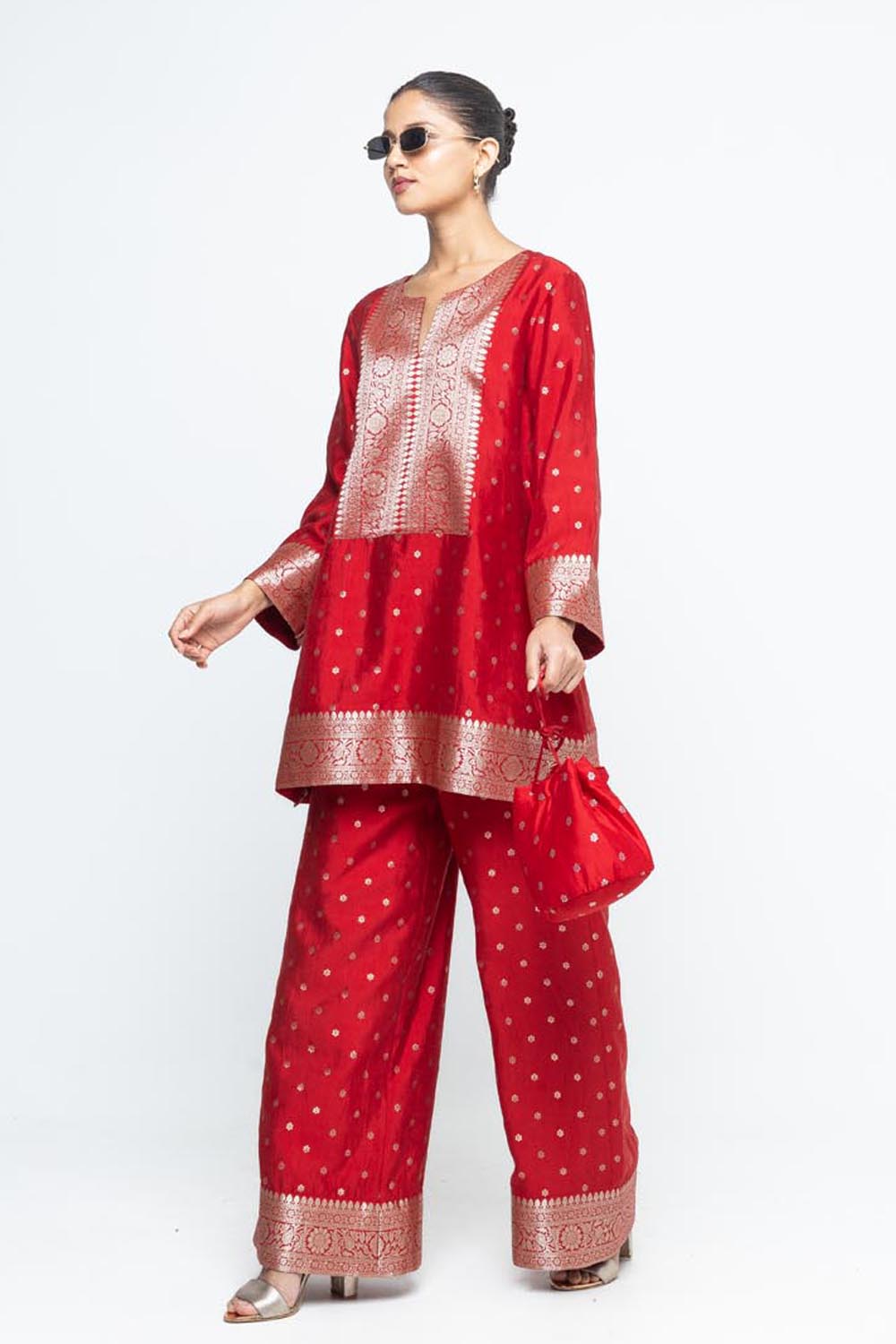 Mehak Red Butti Brocade Kurta With Pants