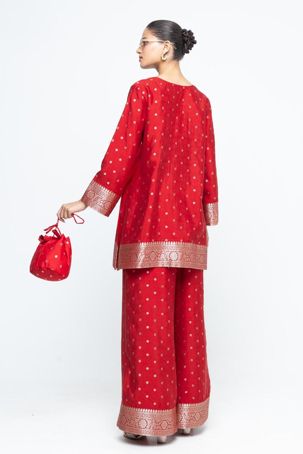 Mehak Red Butti Brocade Kurta With Pants