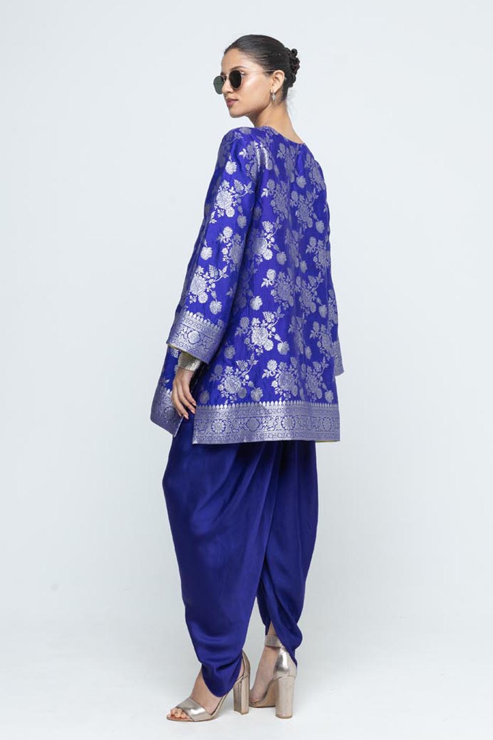 Gul Floral Brocade Kurta With Dhoti Set- Ultramarine